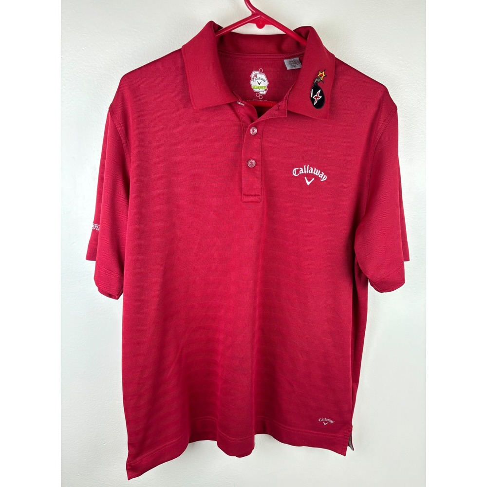 Callaway X Series Mens Large Red Striped Short Sleeve Golf Polo Shirt‎ Bomb Logo